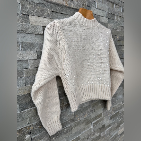 Cream Off White Beige Crewneck Sweater with Sequins XS - Picture 3 of 8